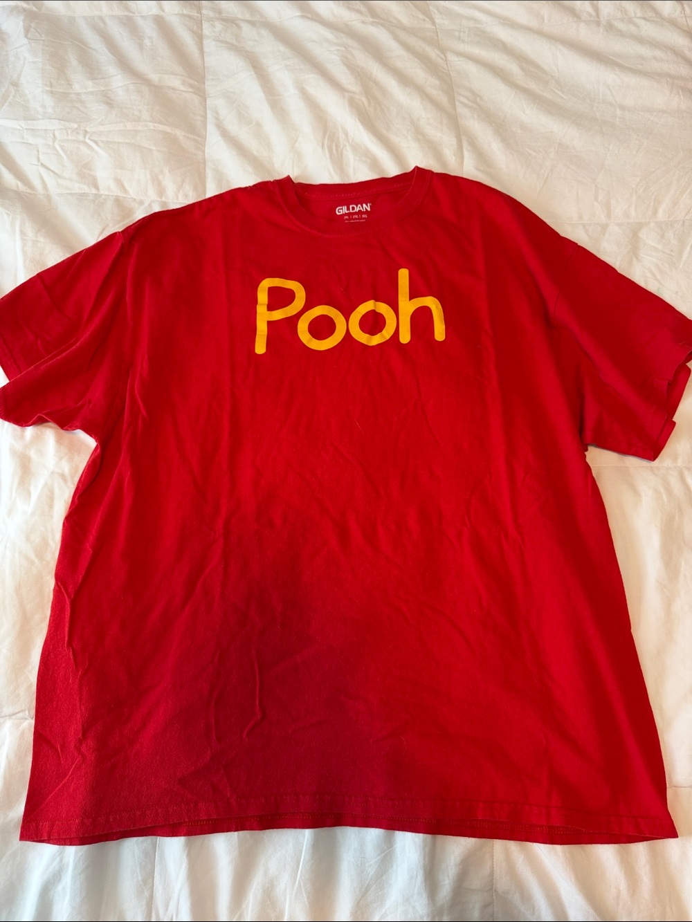 Gildan Red Tee with Yellow Pooh Script
